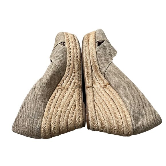 Tory Burch Tan Canvas Filipa Peep Toe Wedge Espadrille Womens Size 5.5 - Picture 5 of 8